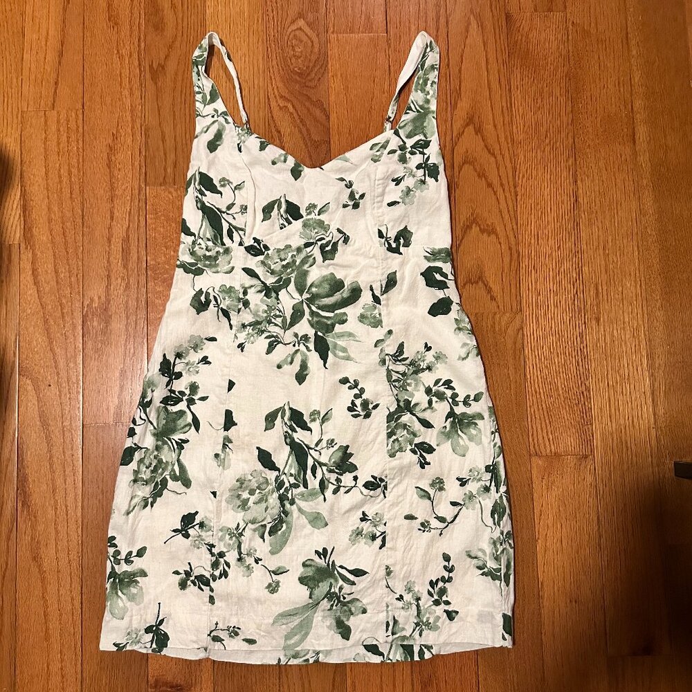 Abercrombie & Fitch Green Floral Linen Blend Dress